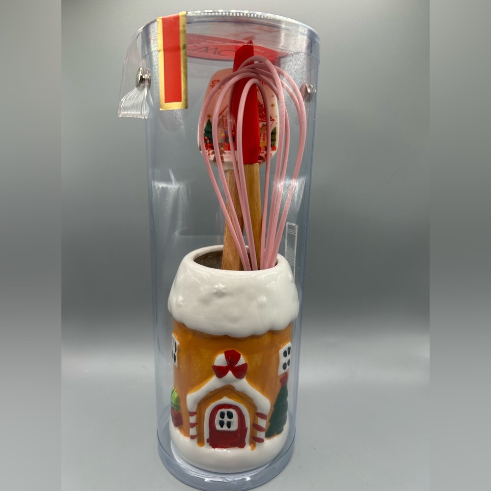 Cook With Color GINGERBREAD HOUSE Silicone Utensil Set With Holder Christmas NEW
